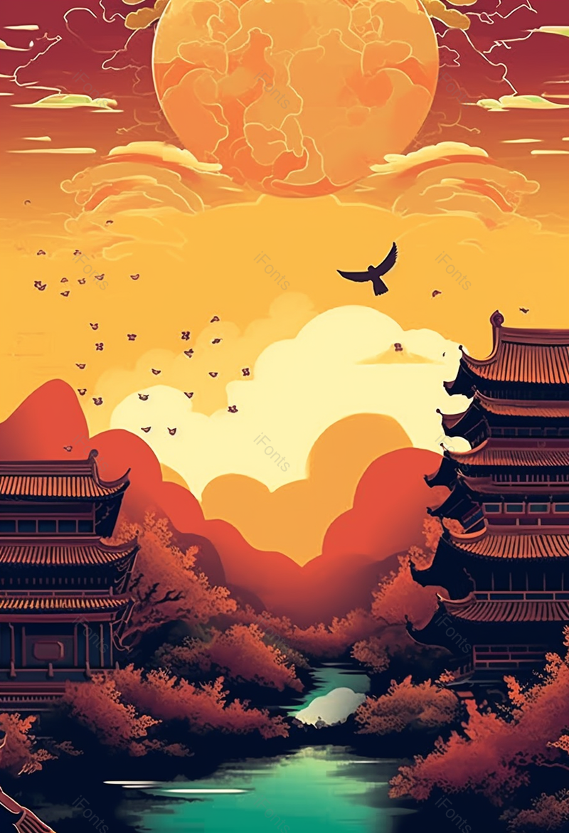 下日的古代院落中国风插画背景,插画/手绘图,插画/手绘图库,插画/手绘图下载,插画/手绘